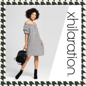 Gingham Off Shoulder Sleeve Dress